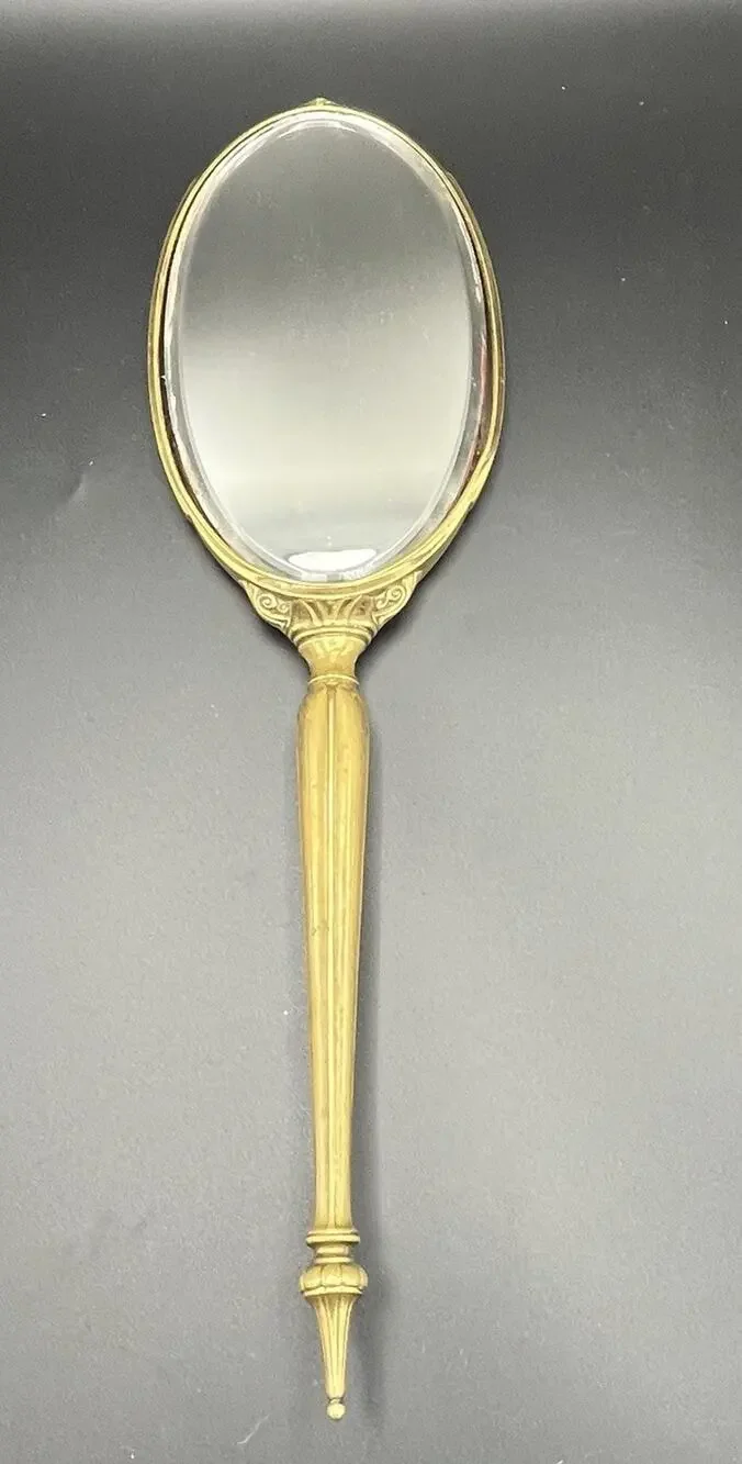 Vintage 1930s George Webster Co MIR-A-GOLD 24K Gold Plated Hand Vanity Mirror